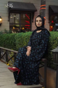 AS Leaf Print Abaya-LBL with delicate leaf motifs and a graceful, flowy design